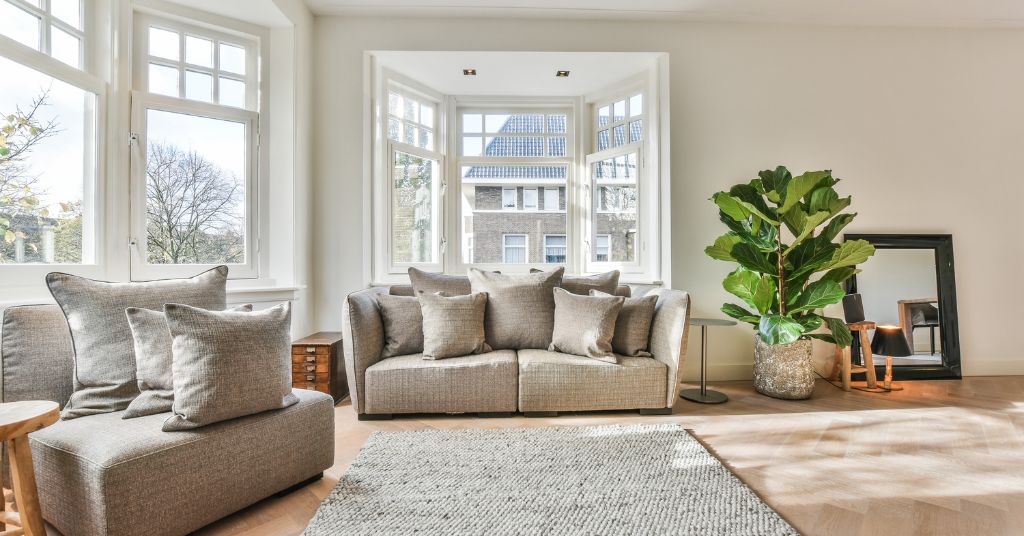 Quiet home interior with winter sunlight reflecting after the holiday season
