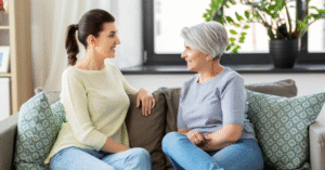 family visiting loved one after senior living move experiencing connection and relief
