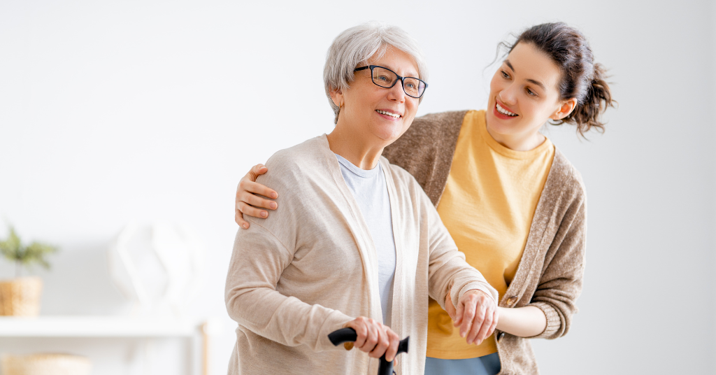 daughter enjoying time with mother after getting caregiver support