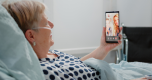 long-distance senior care with aging mother video calling adult child