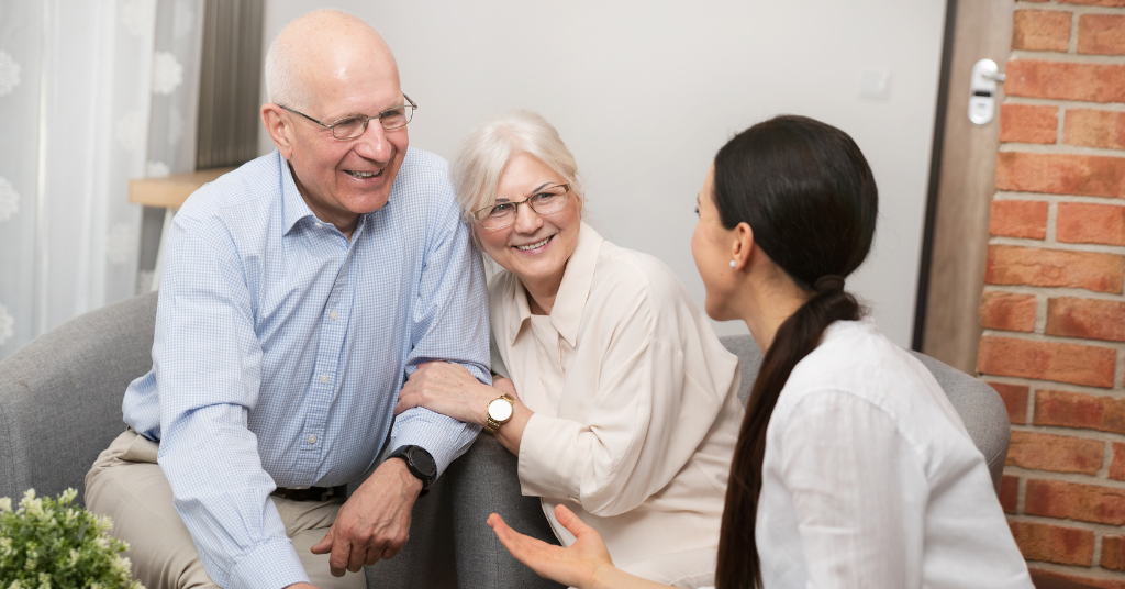 senior placement specialist helping family tour senior living community